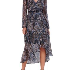 Kensie Women's Blue Printed High-Low V-Neck MIDI Dress Size 8, MSRP: 138$